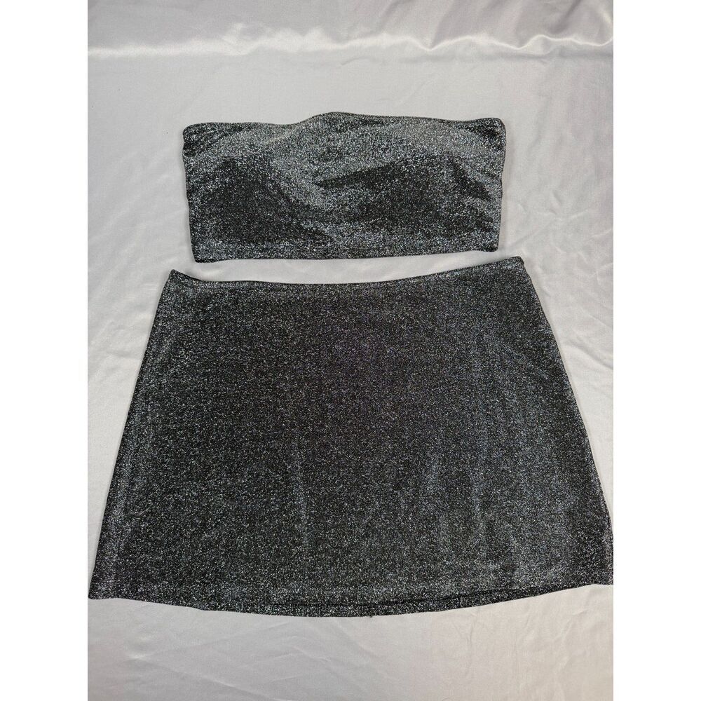 PINK Victoria’s Secret Metallic Sparkly 2-Piece Tube Top Mini Skirt Set XL